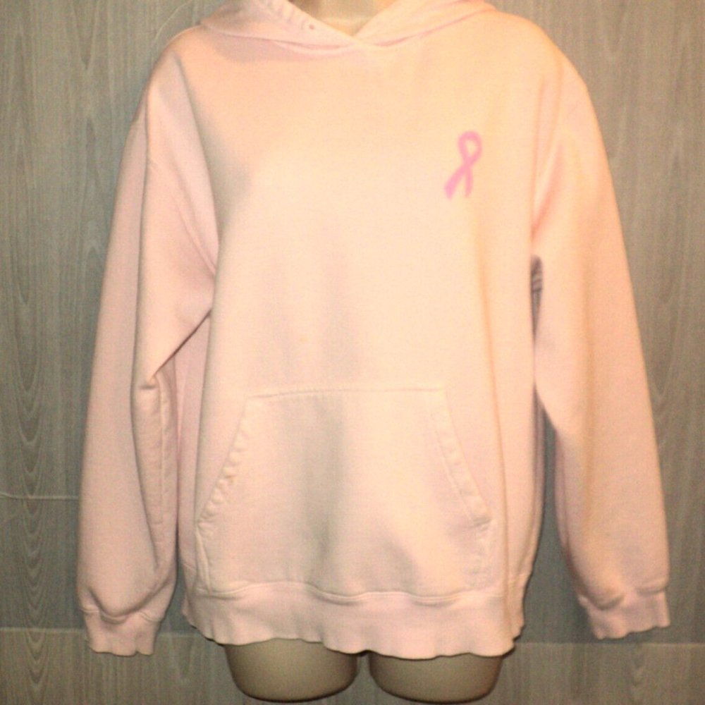 Breast Cancer Sweatshirt Hoodie Pink Sz M by Genuine Pigment Dyed No Drawstring